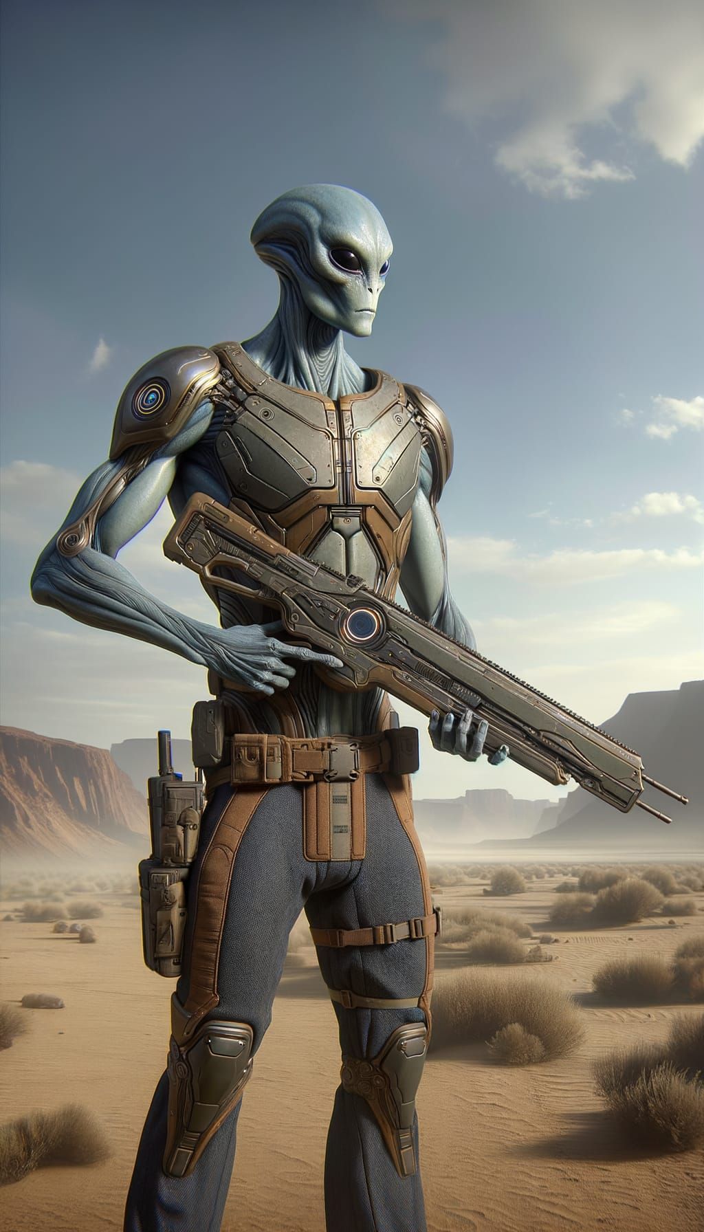 Armored Alien Warrior in Barren Wasteland, 8K