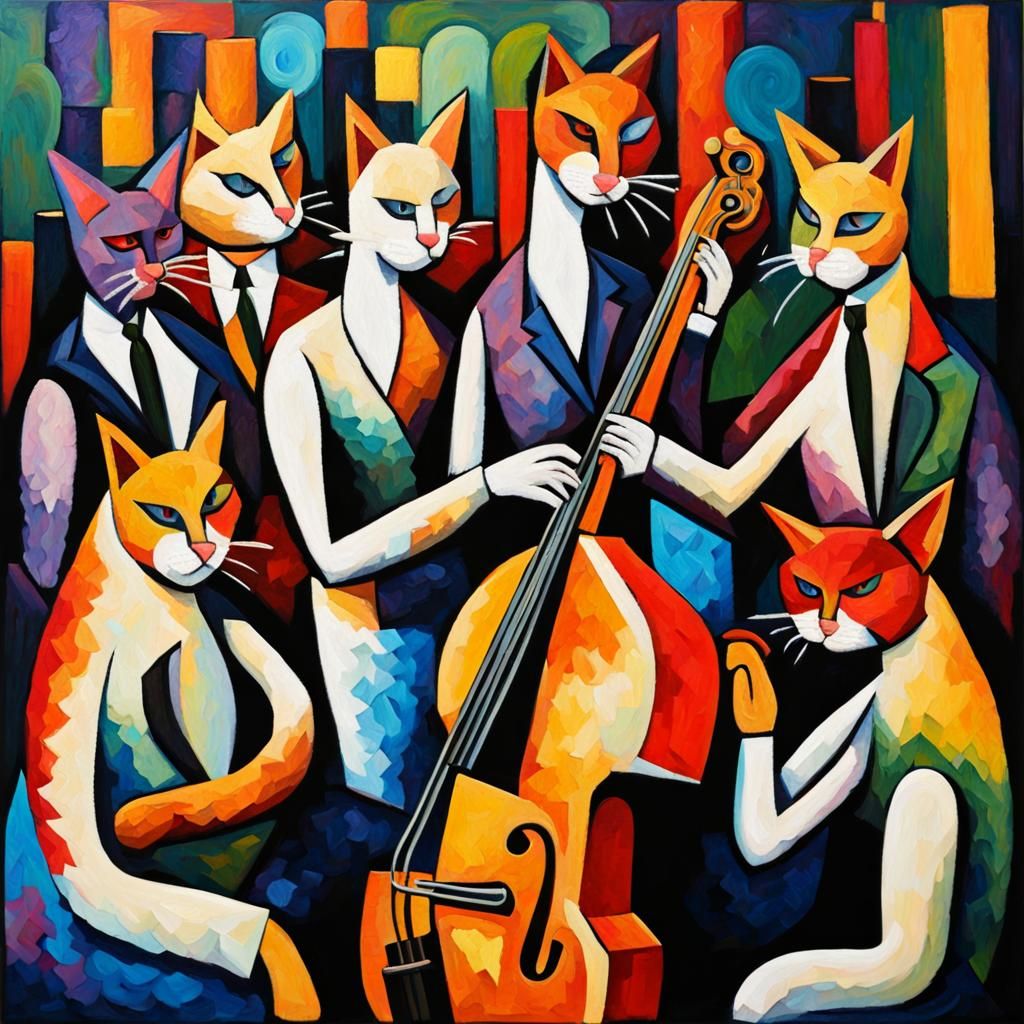 Jazz Cats in Art Deco Embroidery Style