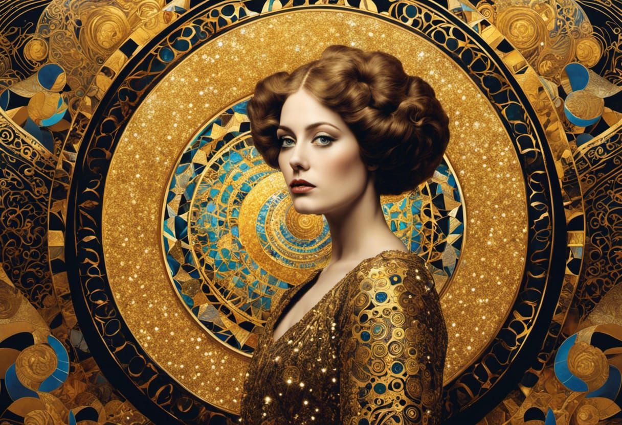 Golden Symbolist Portrait in Austrian Secession Style