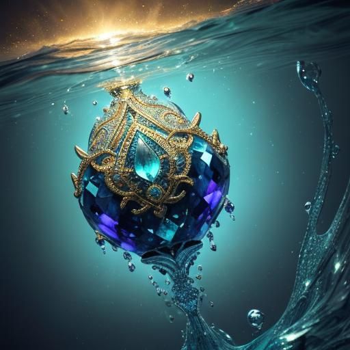 Gemstone Gold Pendant with Water Elementals