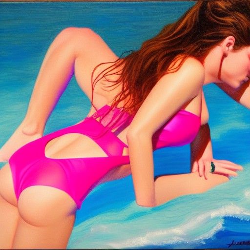 Oil Painting: Woman's Back in Hot Pink Bikini