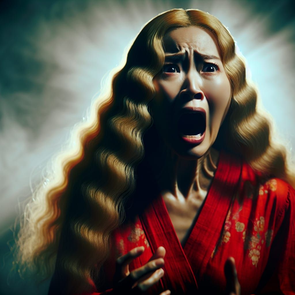 Asian Woman Screaming in Fog