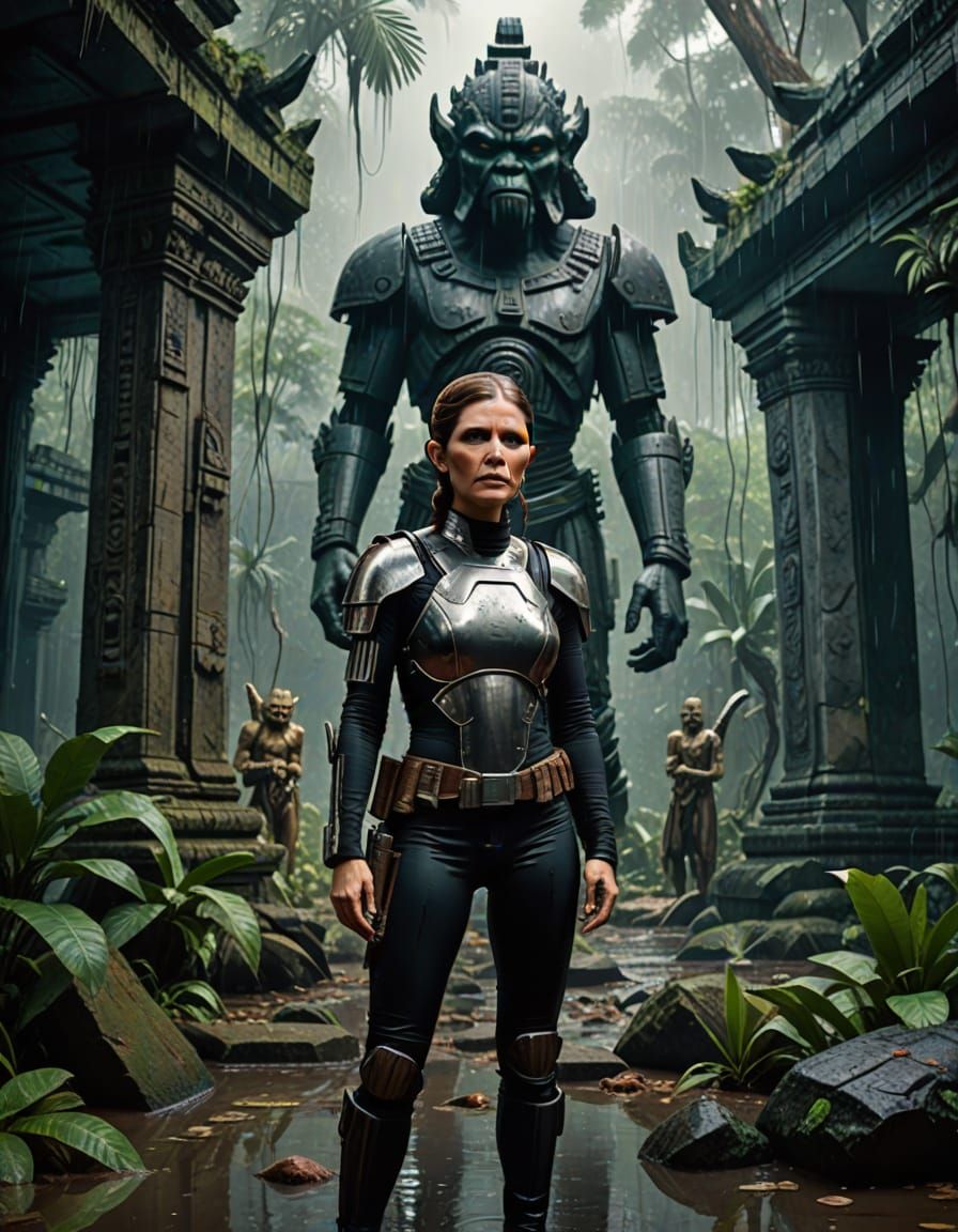 Princess Leia in Battle-Damaged Temple: Hyperrealistic Art