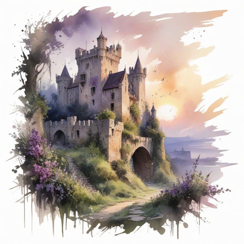 Medieval Castle Ruins in Twilight