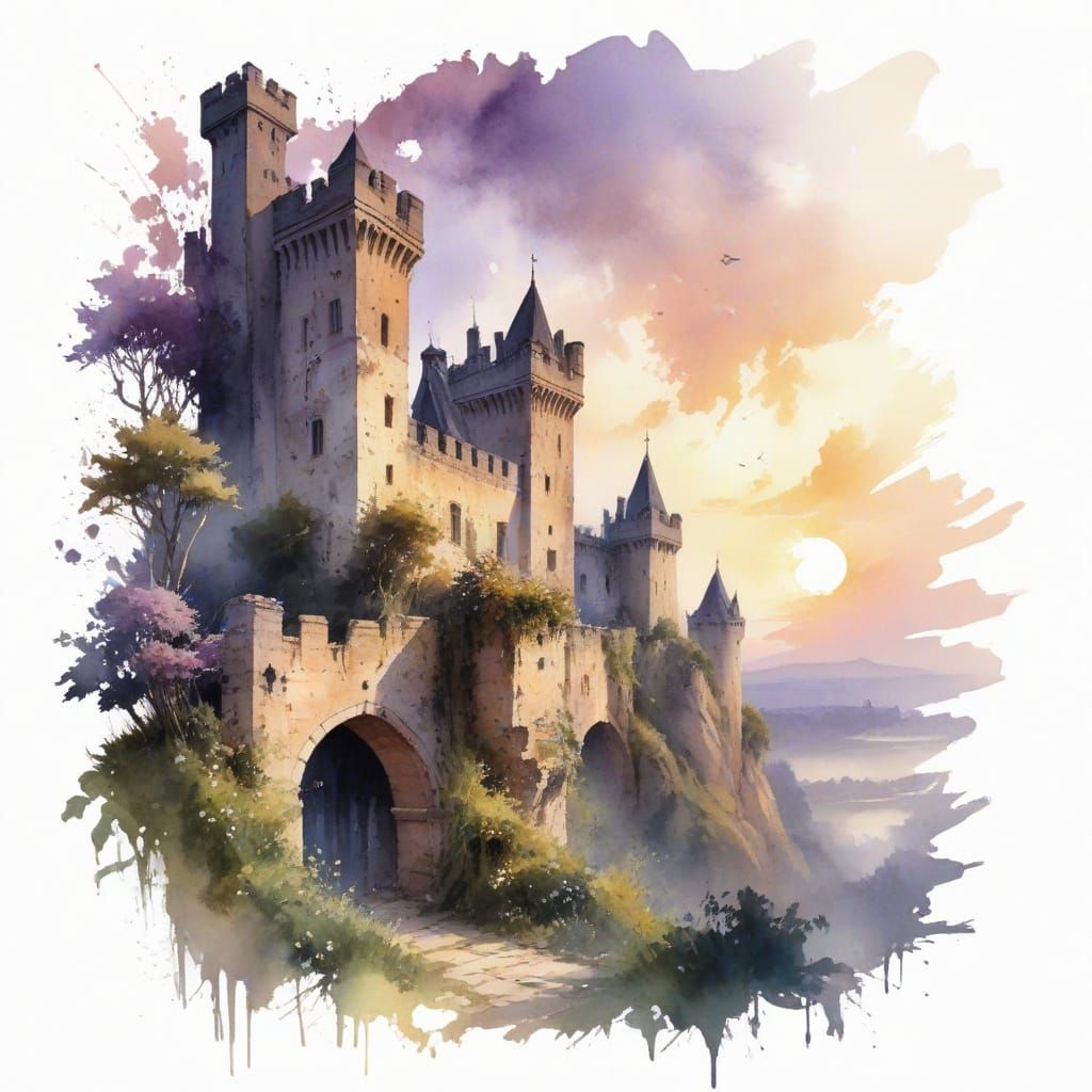 Medieval Castle Silhouetted in Twilight