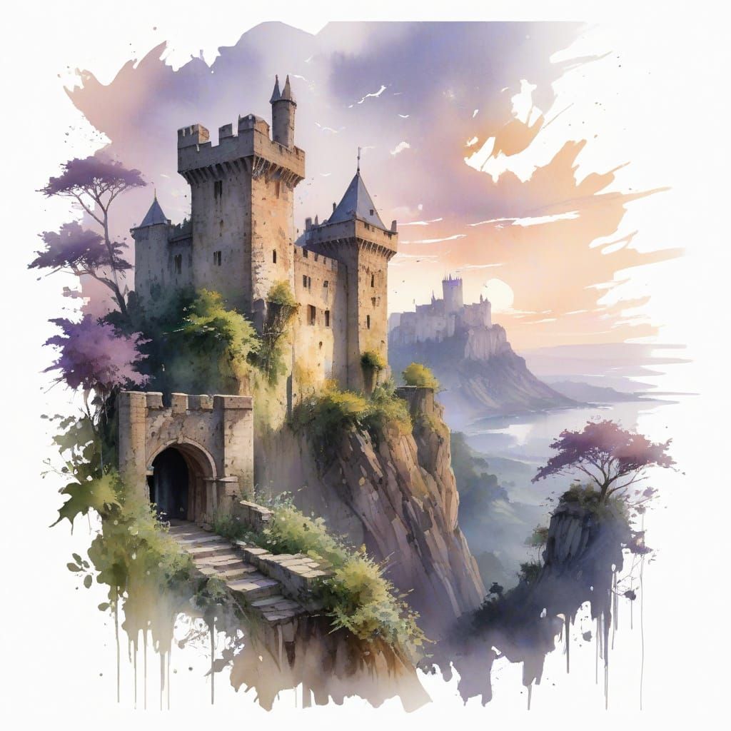 Medieval Castle Ruins in Twilight