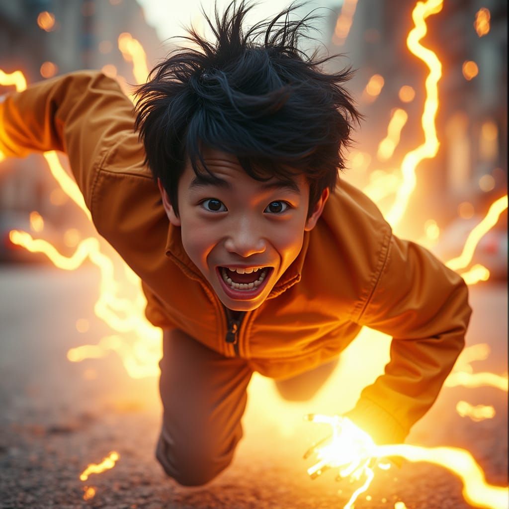 Youthful Kinetic Superhero in Mid-Action