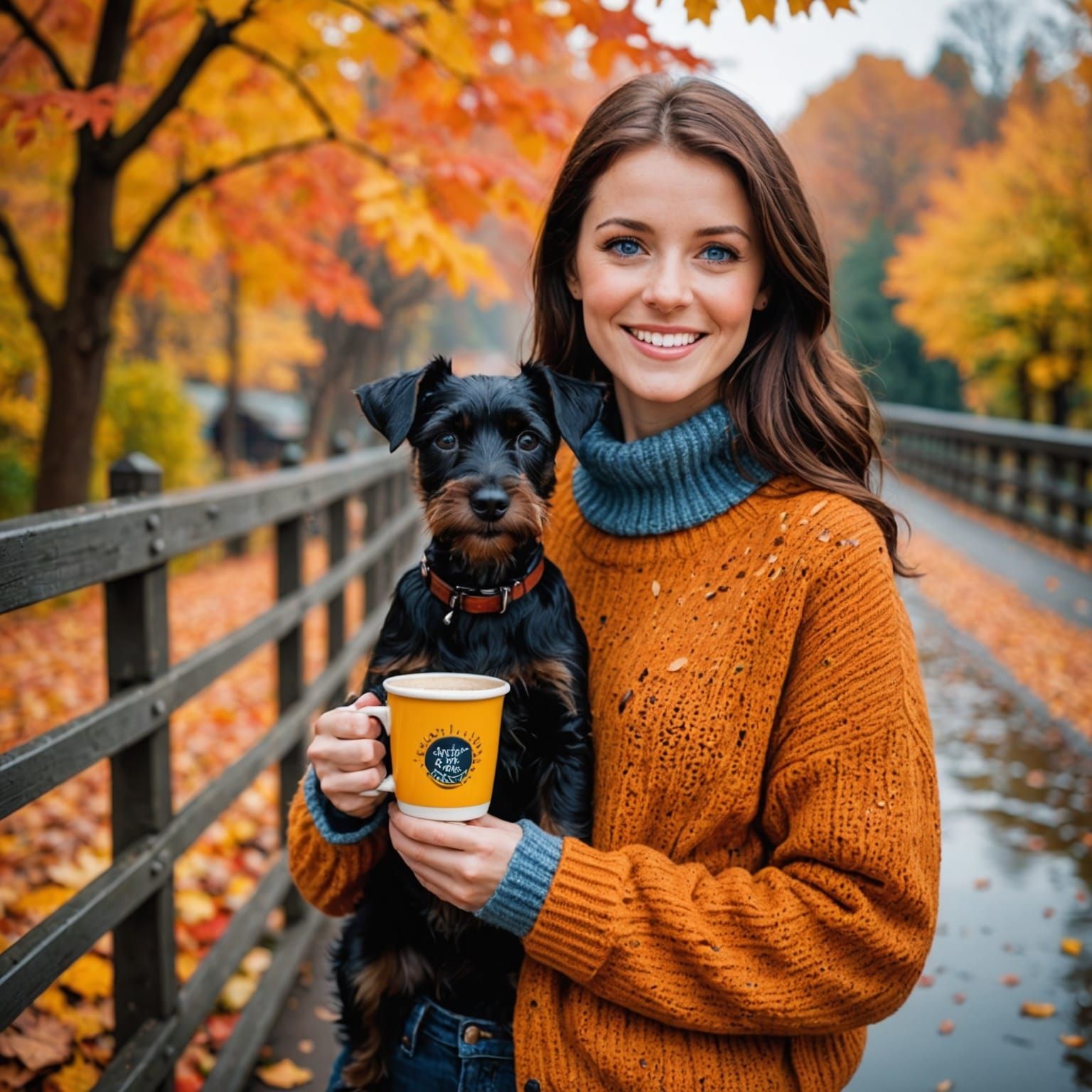 Autumnal Scene: Woman, Dog, and Golden Light
