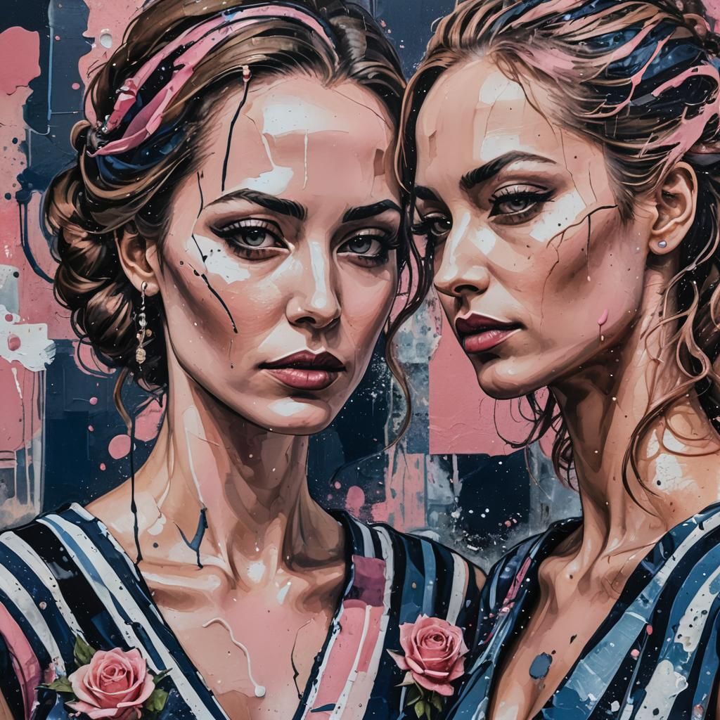 Temporal Mosaic: Woman and Man in Mixed Media Art