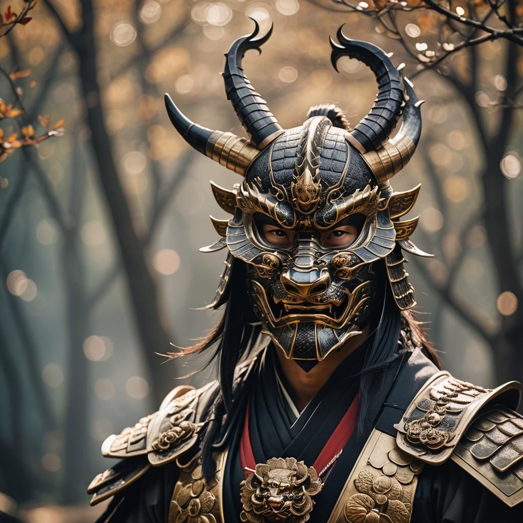 Samurai with Dragon Mask in Professional Photography