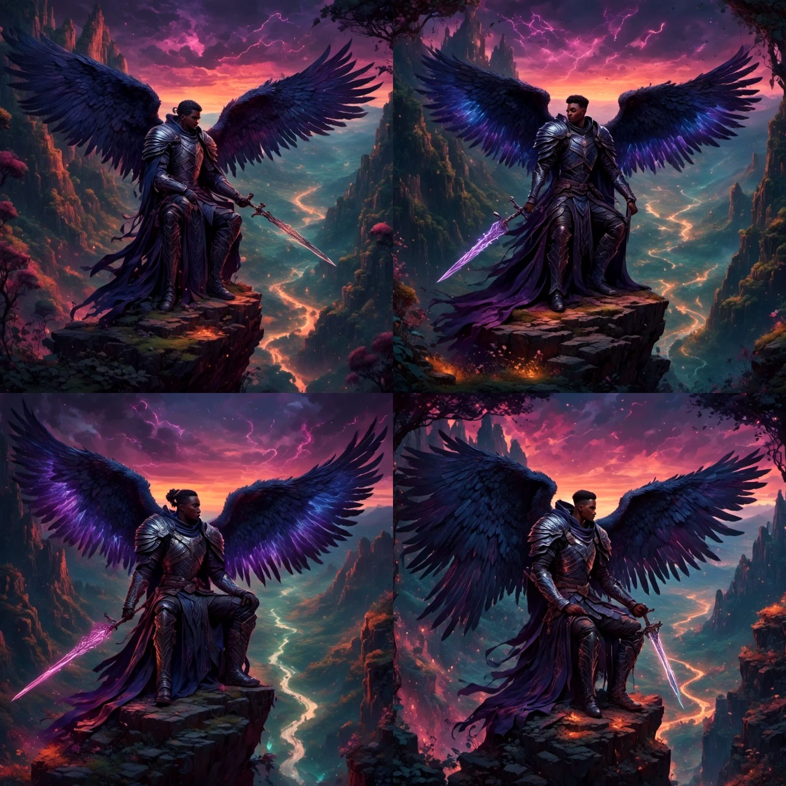 Dark Angel with Indigo Skin and Sword