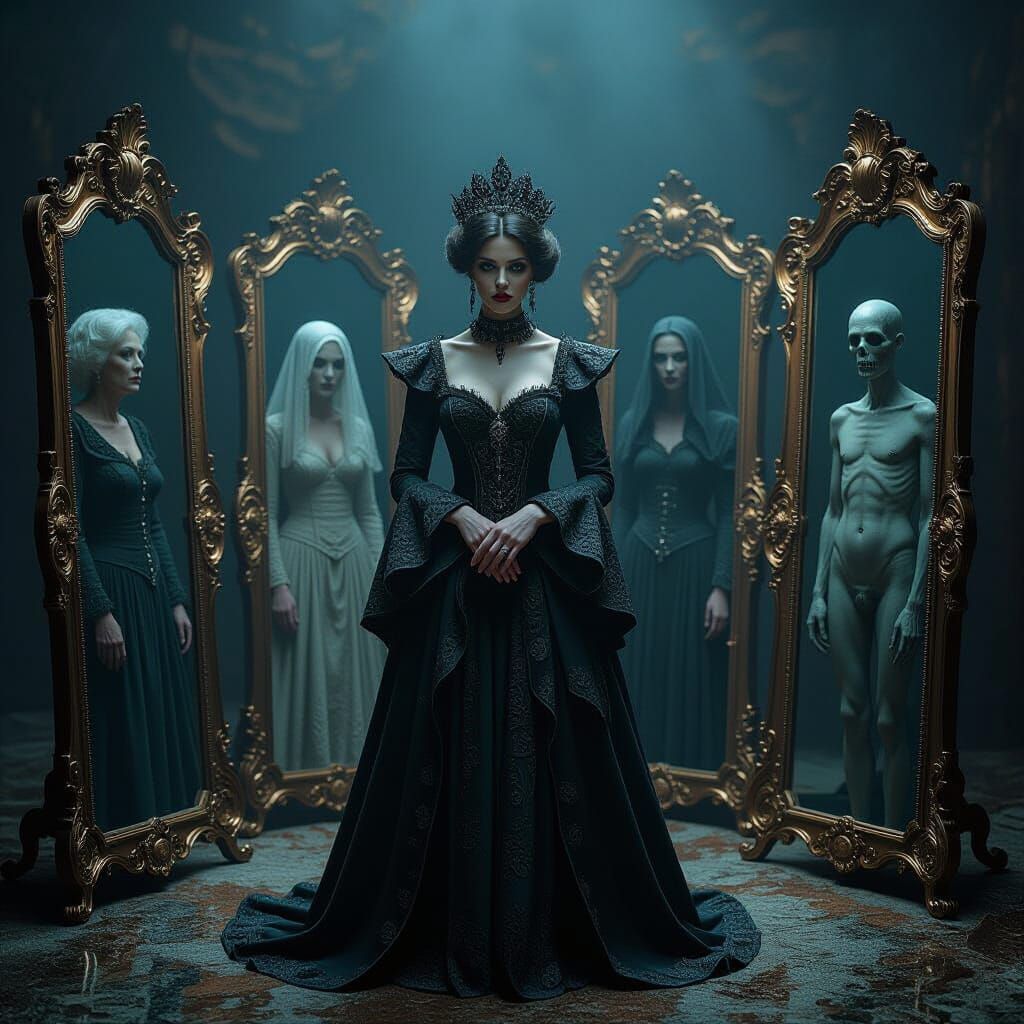 Woman's Reflections in Ornate Mirrors