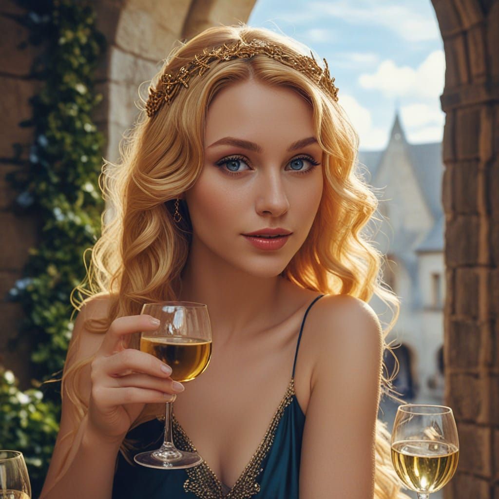 Glamorous Elf Goddess with Wine at Medieval Party