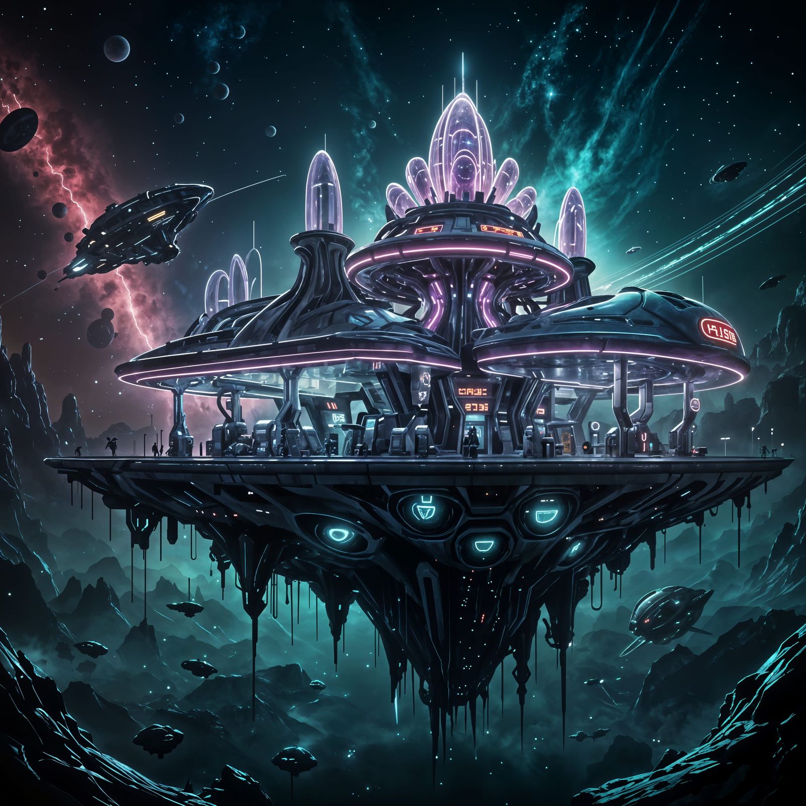 Futuristic Alien Gas Station in Vast Expanse of Space