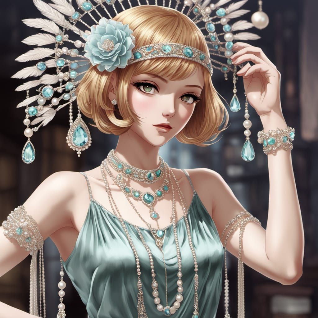 Roaring 20s Flapper in Anime Style