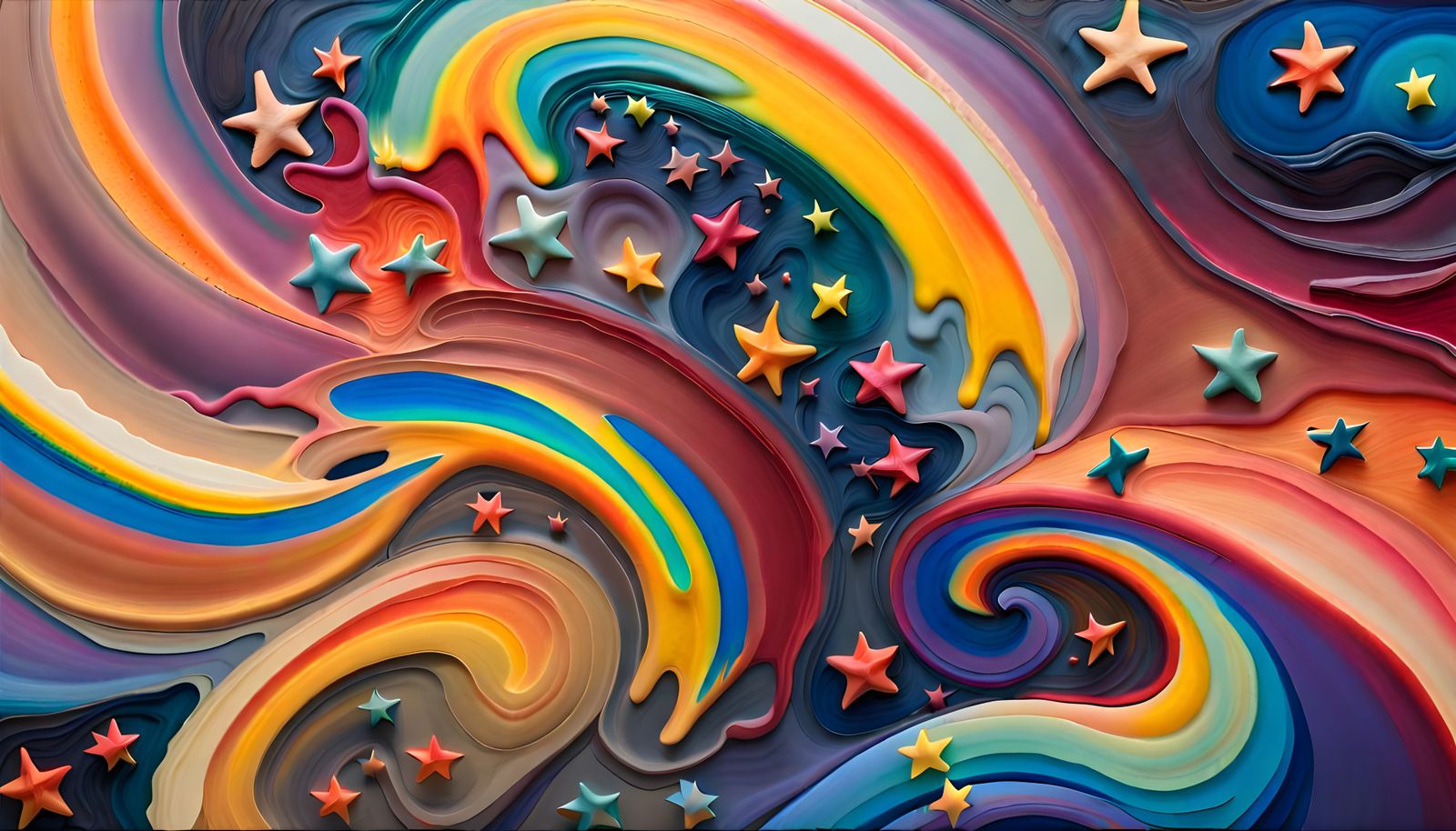 Iridescent Stars Dance in Colorful Aboriginal Impasto Painti...