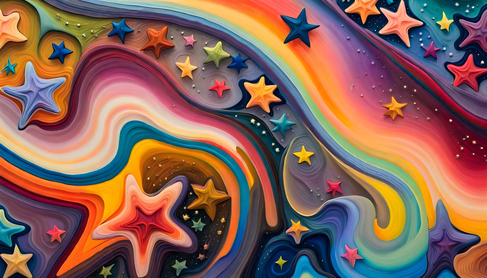 Iridescent Stars Dance in Cosmic Impasto Painting