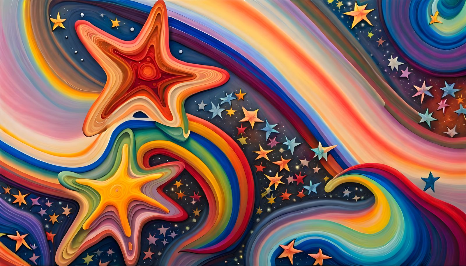 Iridescent Stars Dance in Impasto Oil Painting