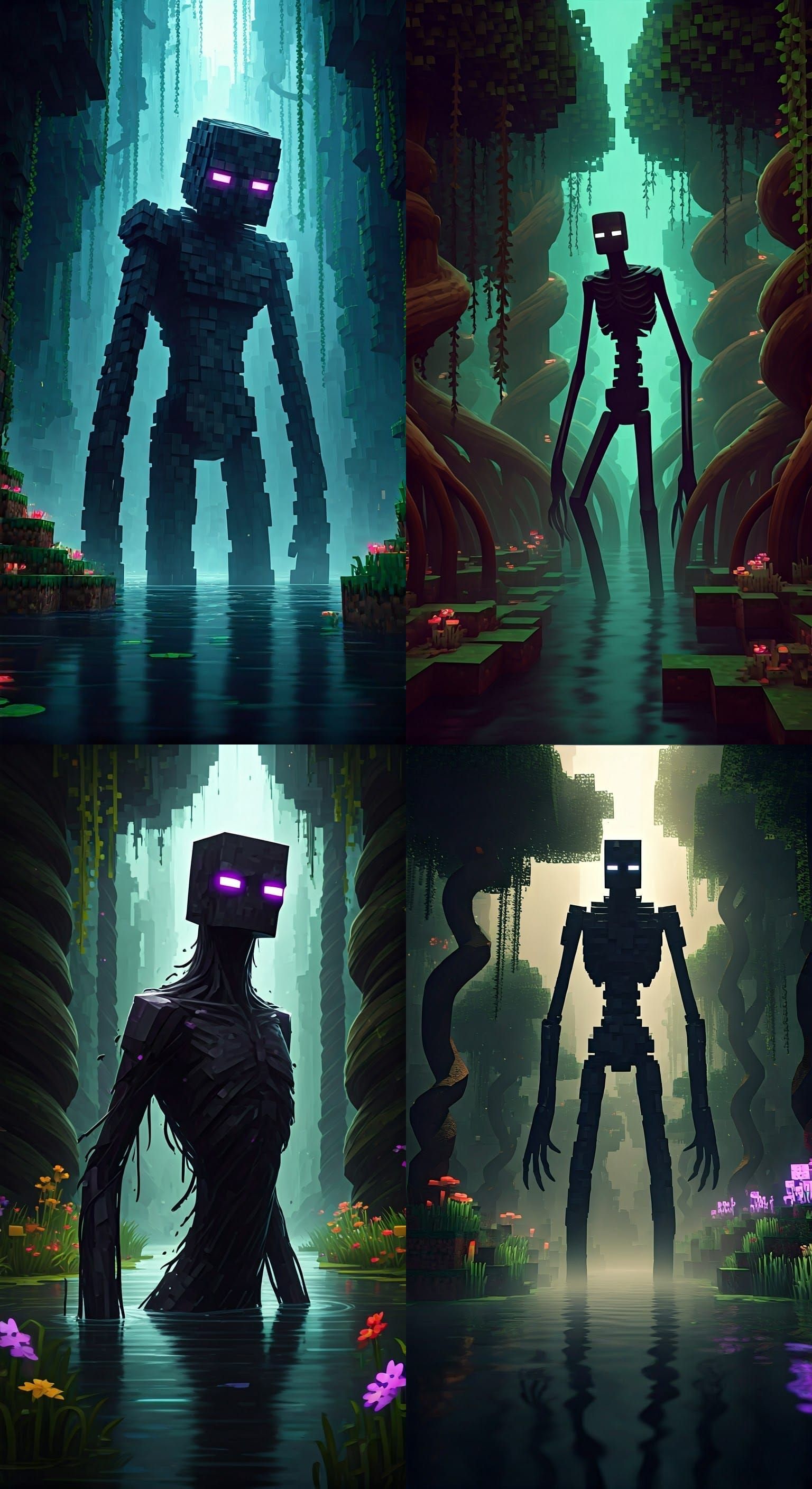 Hyperrealistic Minecraft Enderman in a Swamp
