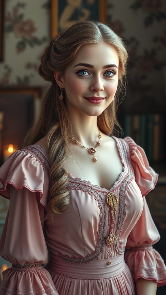 Elegant Victorian Lady in Blush Dress