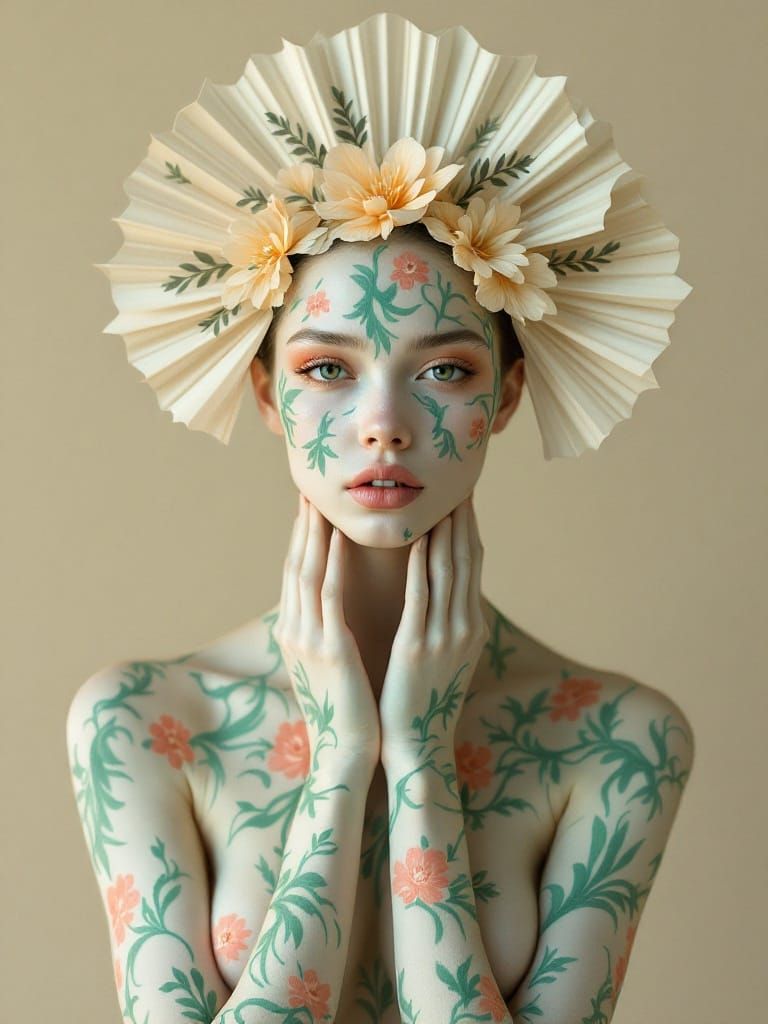 Summer Goddess Portrait with Floral Body Paint