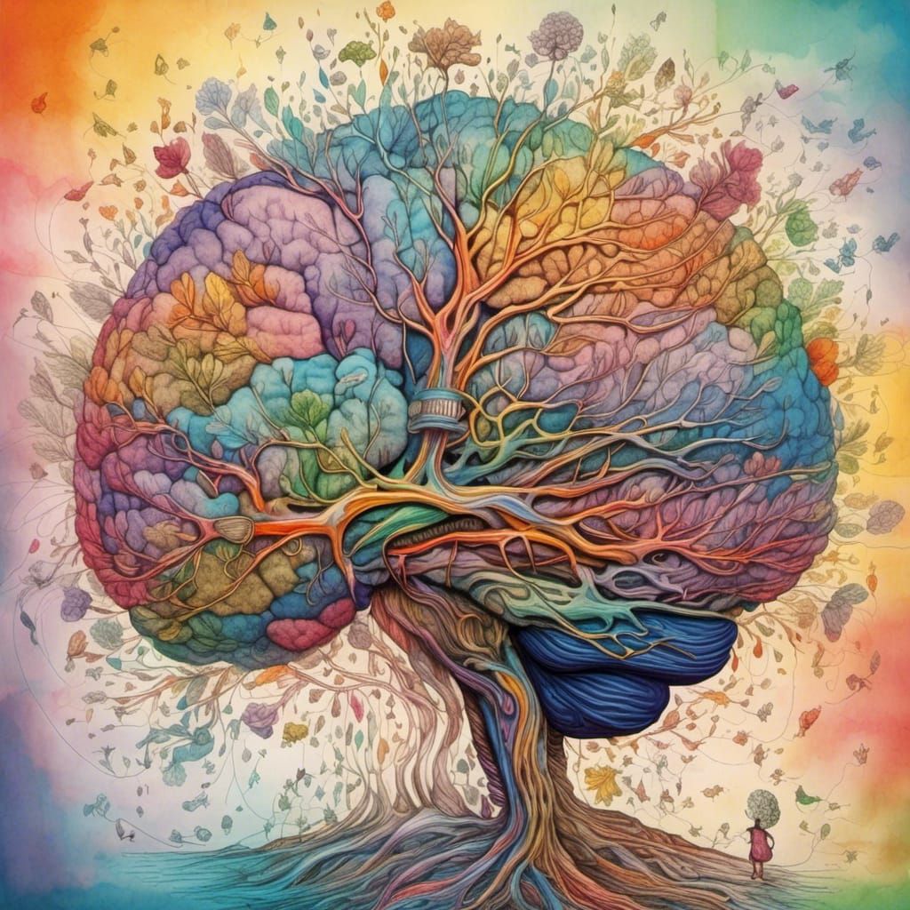 Colorful Pastel Mind Map Drawing of the Brain