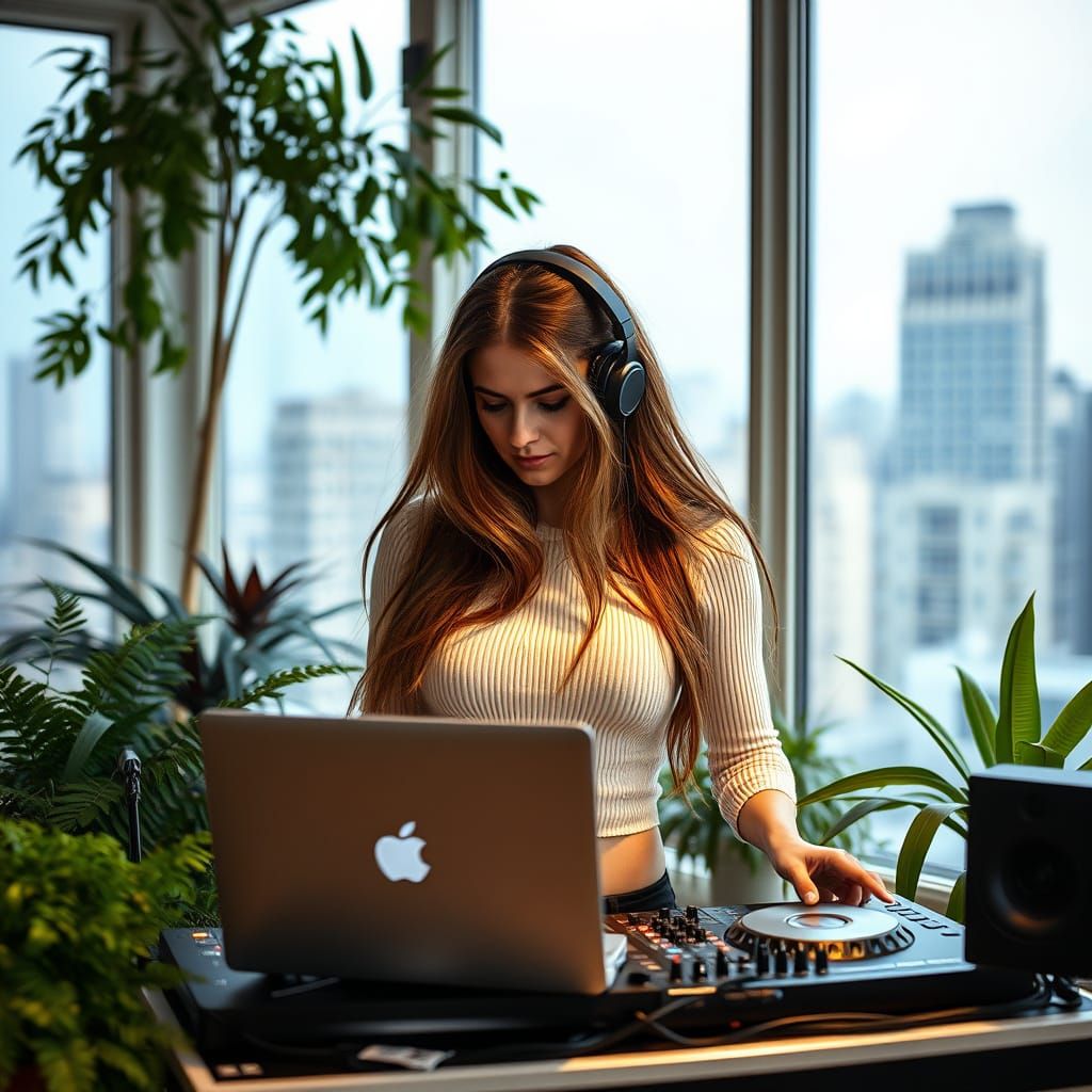DJ Woman Performing in Modern Apartment