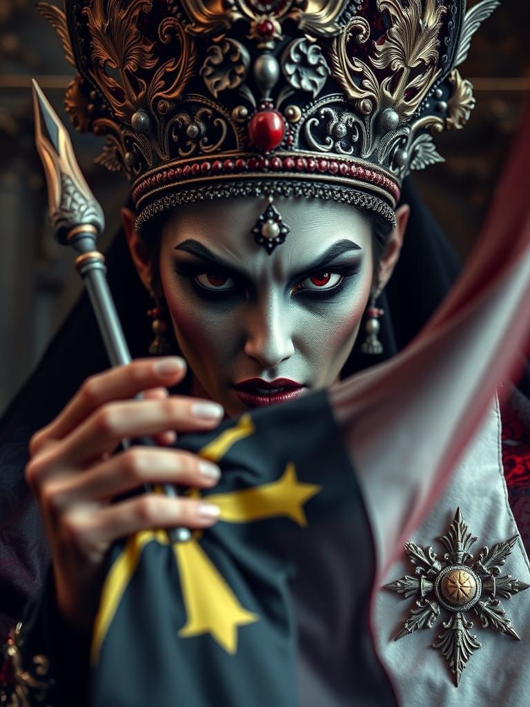 Menacing Vampire Queen in Gothic Horror Style