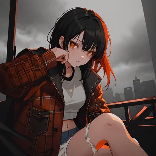 Hyperrealistic Woman with Orange Hair and Plaid Jacket