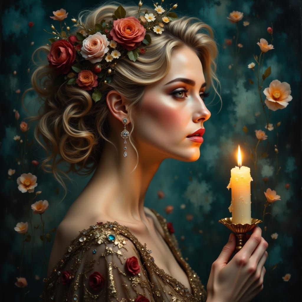 Gothic Romantic Portrait of Woman with Roses