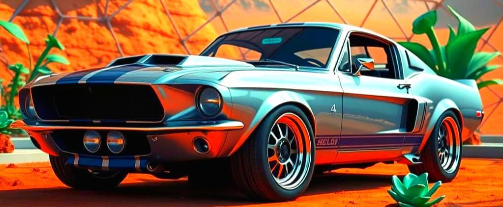 1967 Mustang Shelby GT500 on Mars in Hyperrealistic 3D