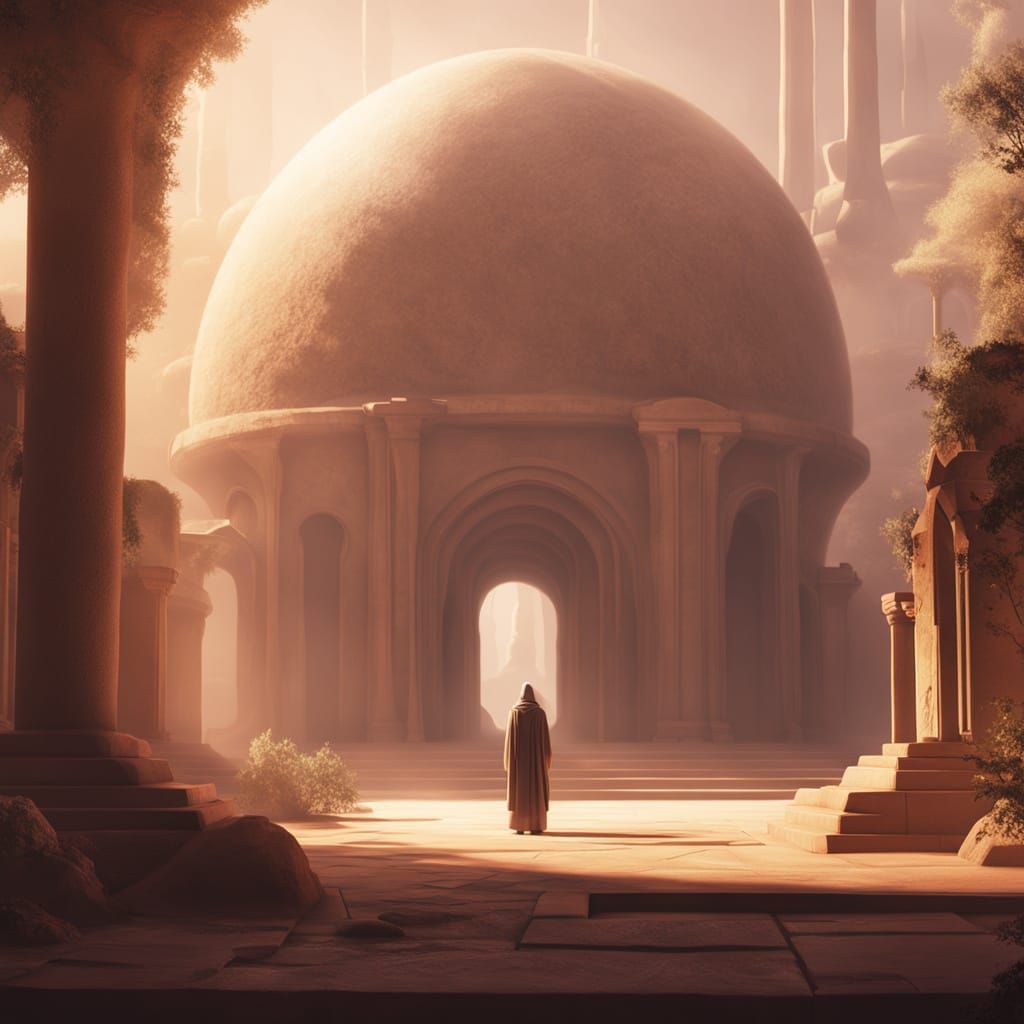 Surrealist Jedi Master in Serene Temple Sanctuary