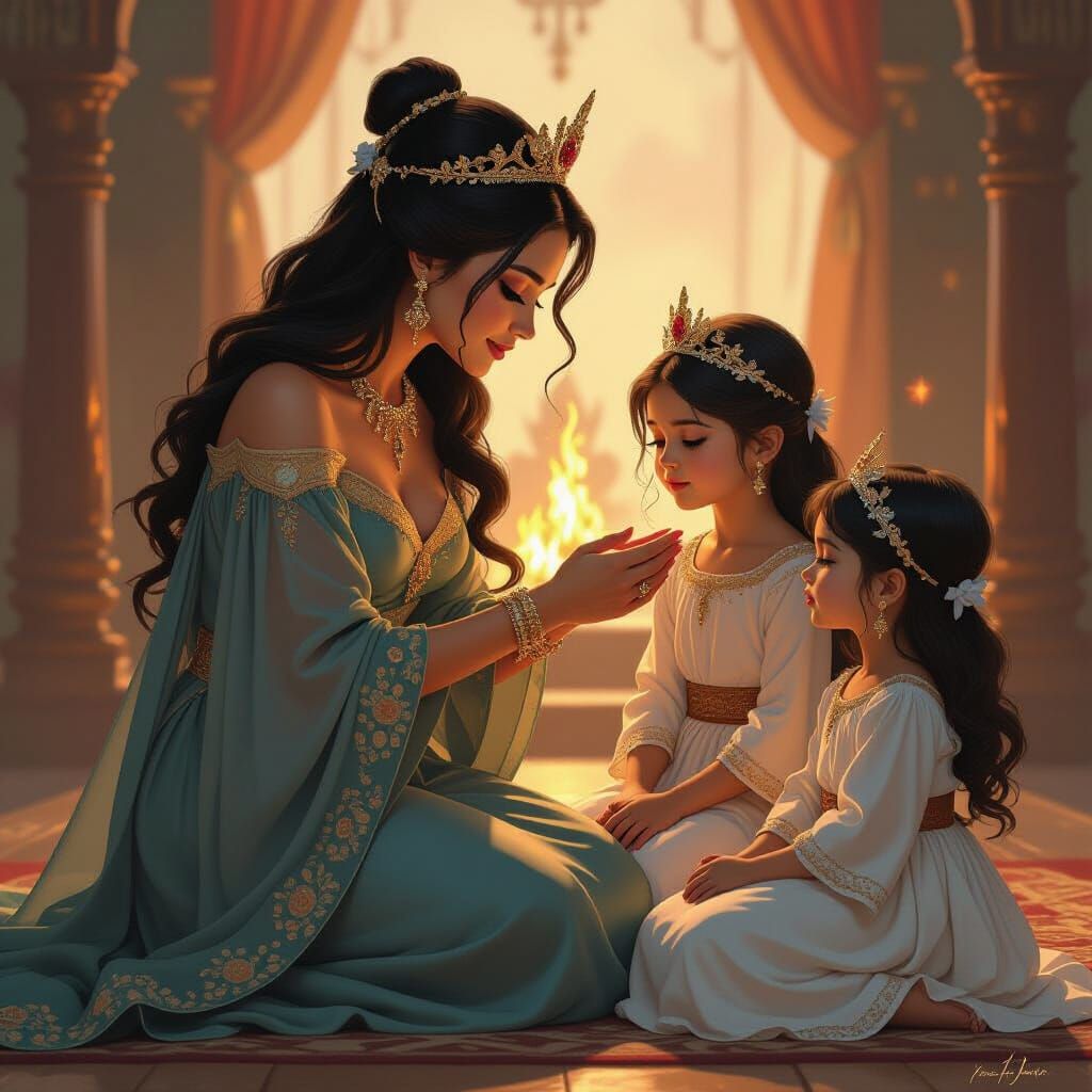 Queen Ọlioma Arming Her Daughters in Comic Book Style