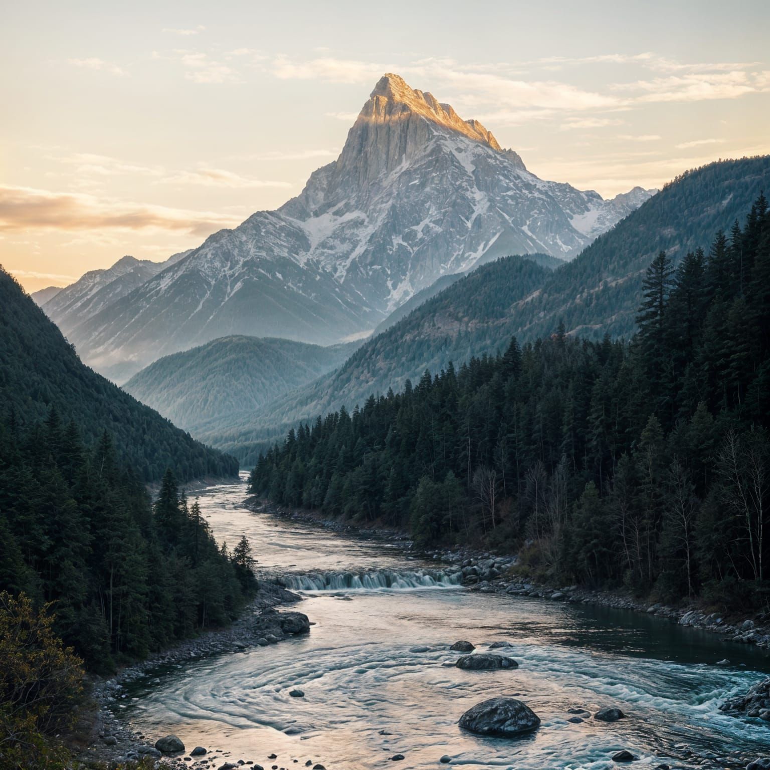 Majestic Mountain Range at Dawn in Photographic Style