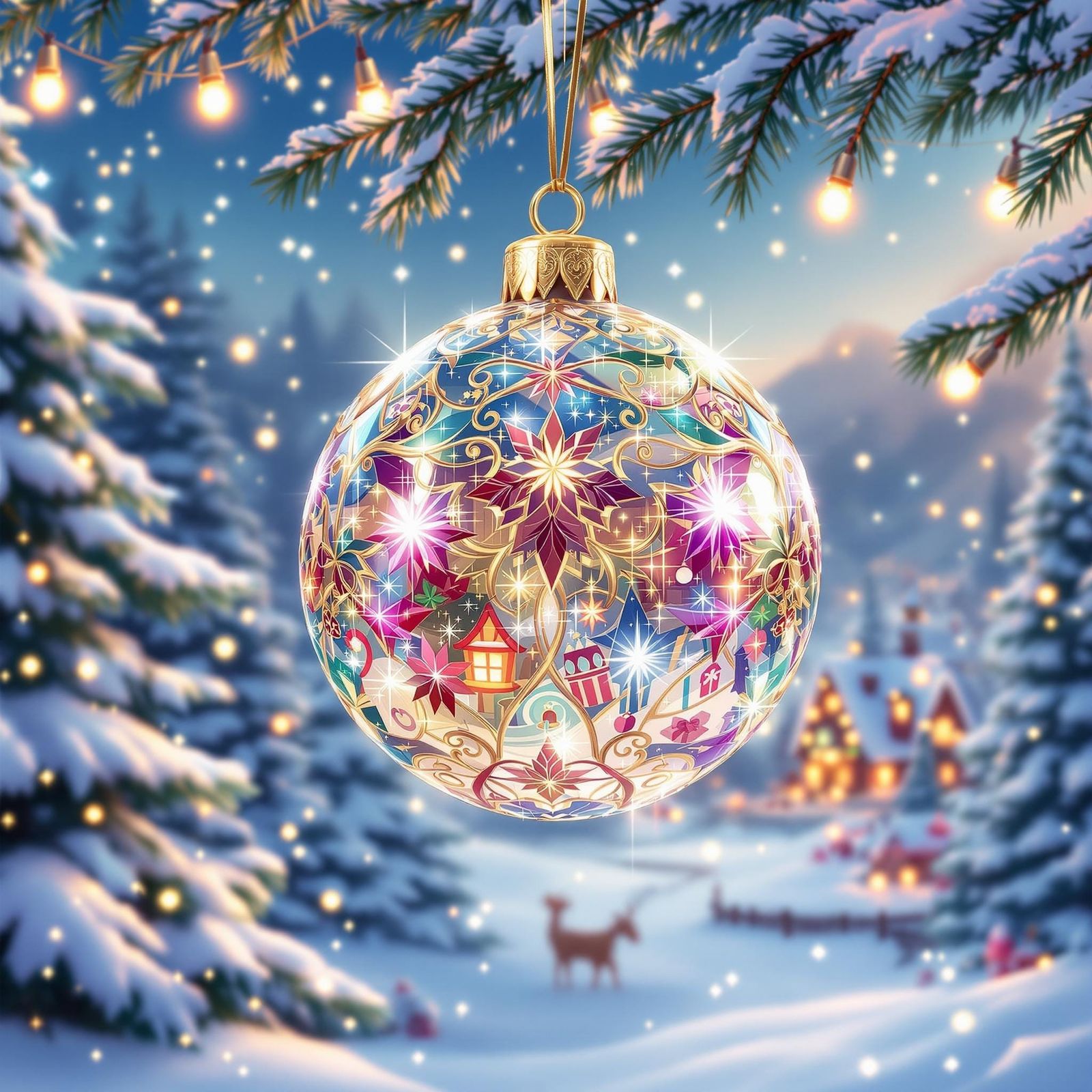 Glimmering Christmas Bauble in Whimsical Winter Wonderland