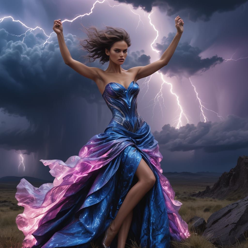Ethereal Model in Living Storm Cloud Ballgown