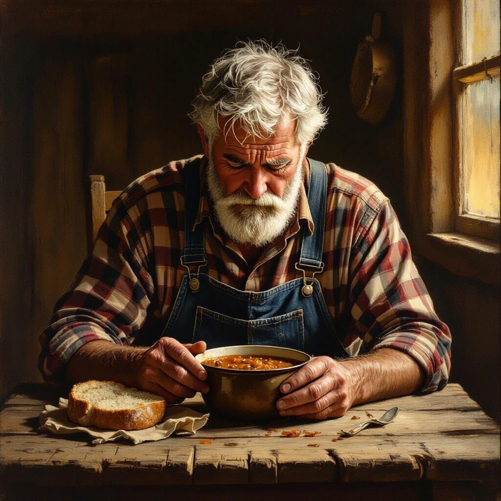 Farmer's Prayer: A Regionalist Scene in Golden Light