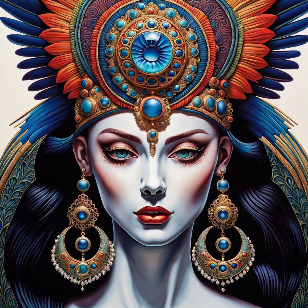 Intricate Line Art of Decorated Jewelry and Headdress