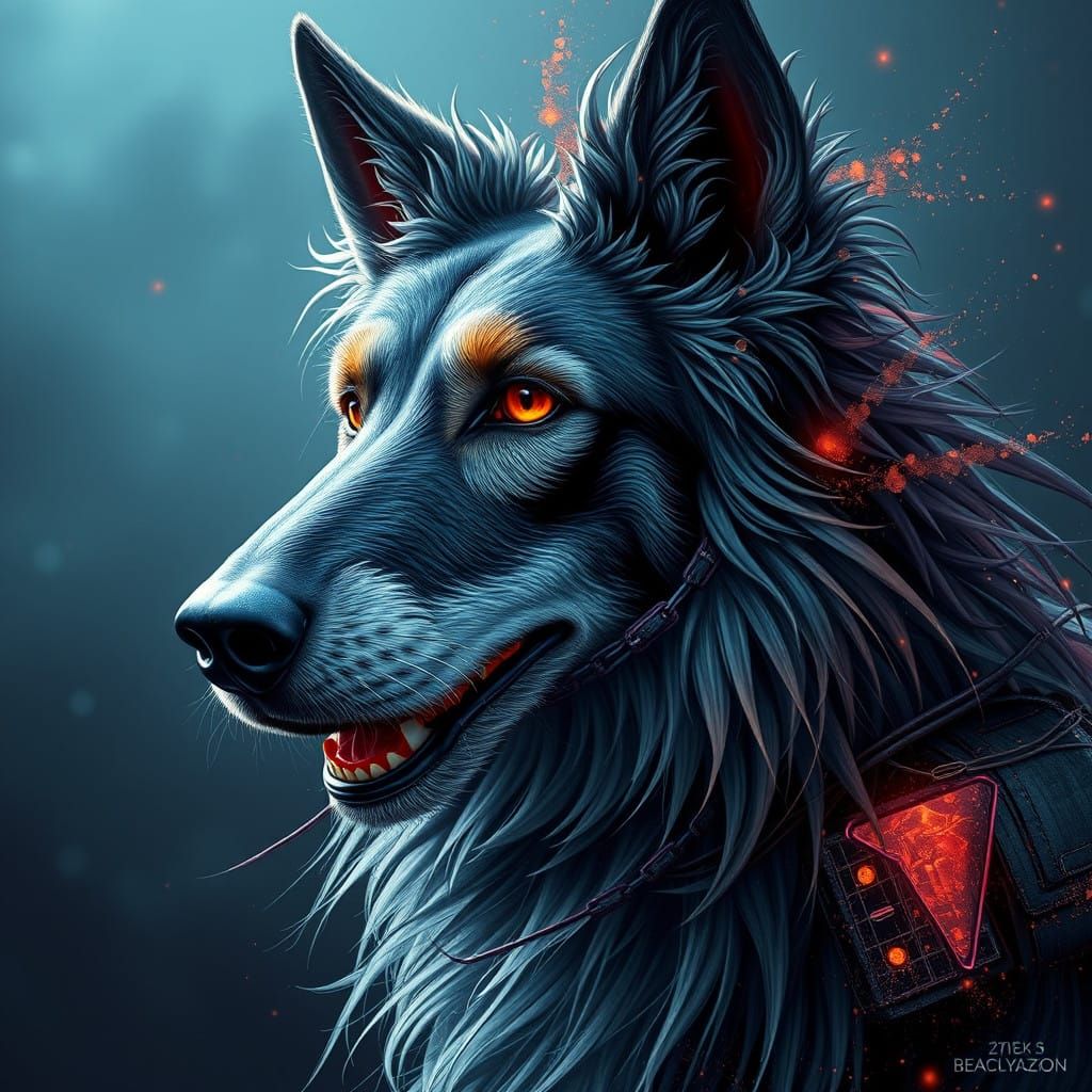 Cybernetic Borzoi in Vibrant Fantasy Realm