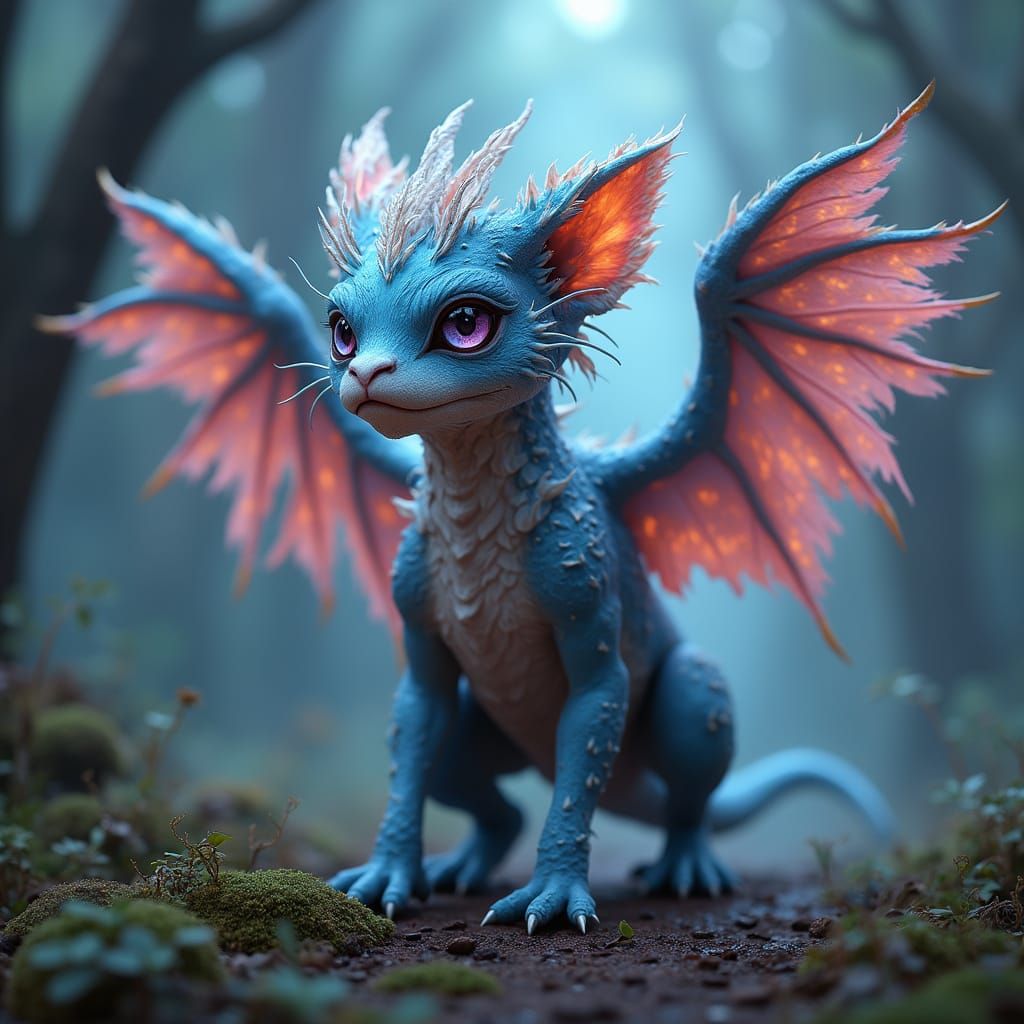 Ethereal Mystic Creature with Glowing Eyes and Bioluminescen...