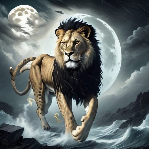 Storm God Hybrid Rages Above Ancient Babylon in Lunar Storm