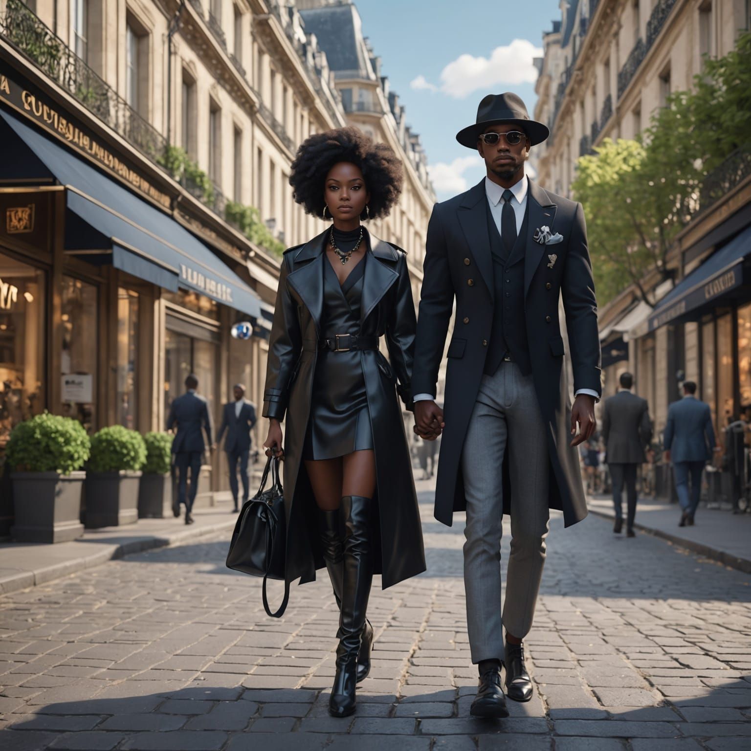 Stylish Alien Couple in Paris: 3D Anime Art