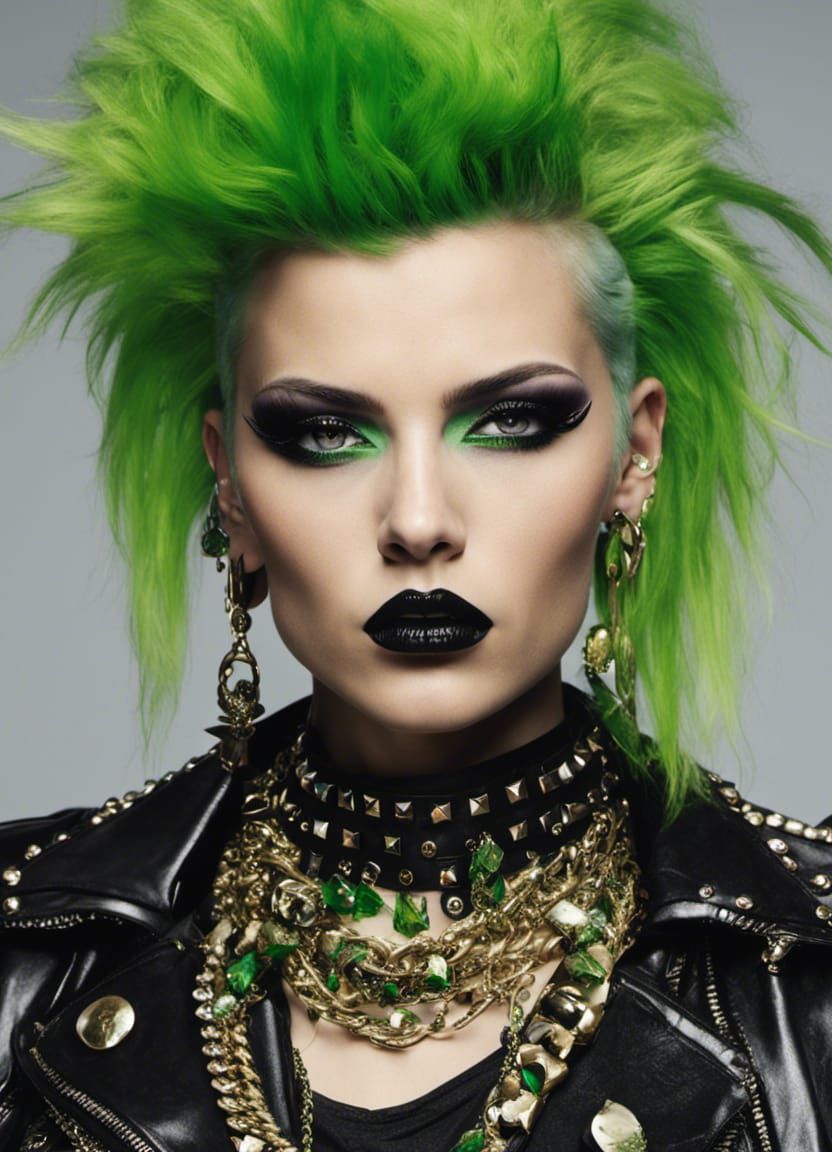 Green Mohawk Punk Rock Girl Portrait