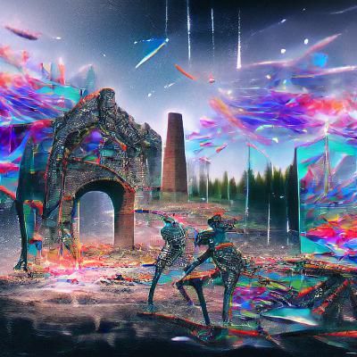 Cosmic Battle Scene in Astral Holographic Style
