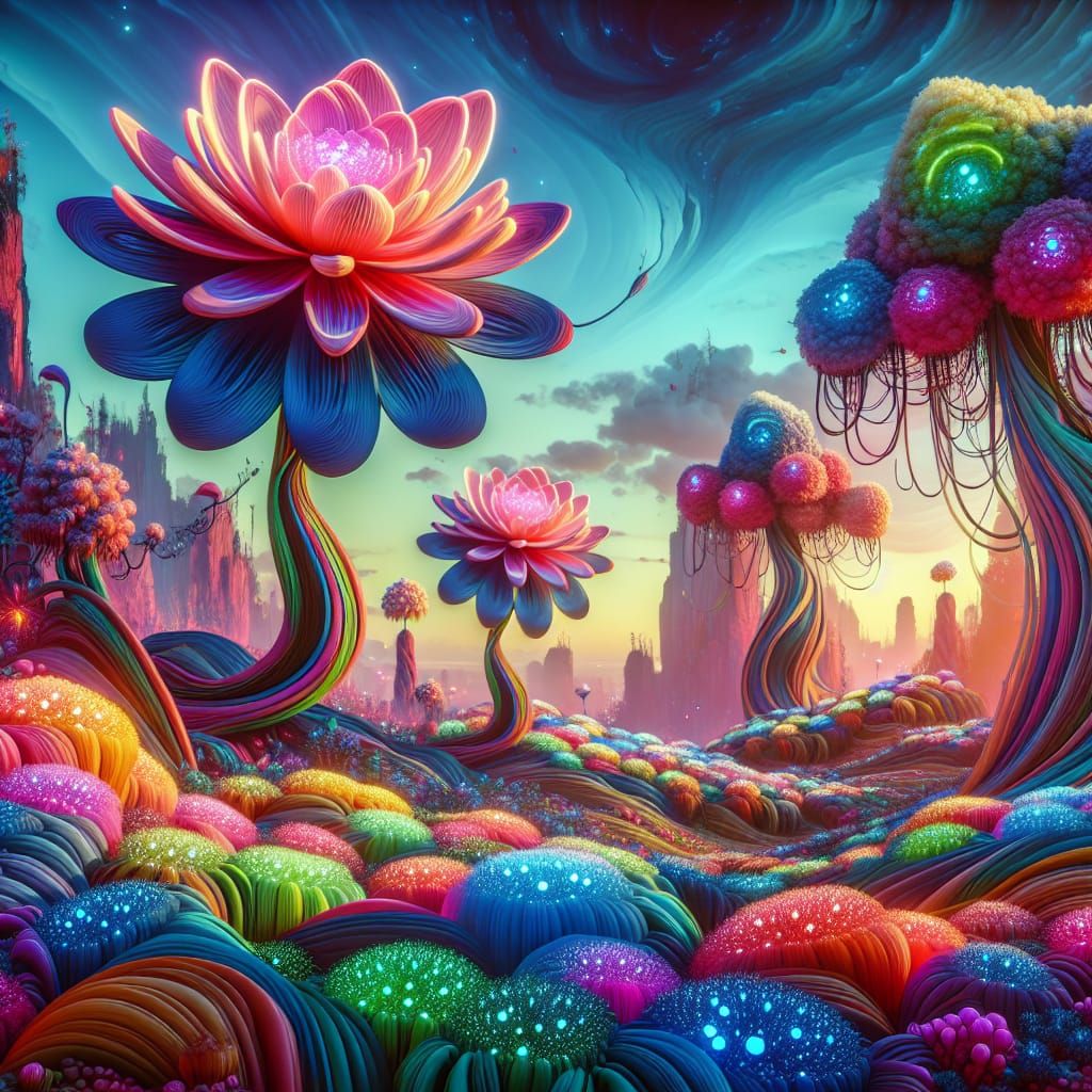Surreal Floral Wonderland in Vibrant Colors