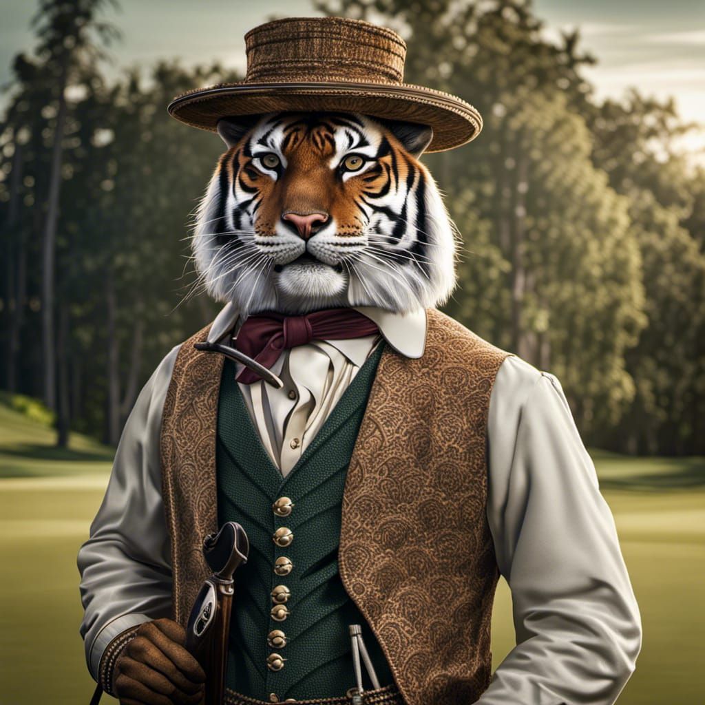 Siberian Tiger Golfer in 1800s Fashion