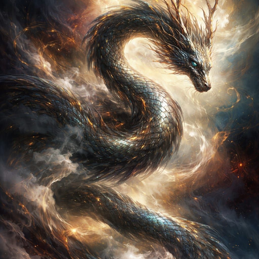 Elegant Dragon in Dreamlike Atmosphere as Fantasy Fine Art