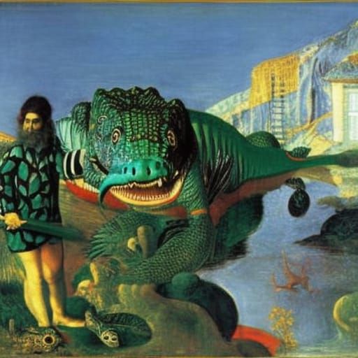 Crying Crocodile Lost in Pines: Renaissance Expressionism