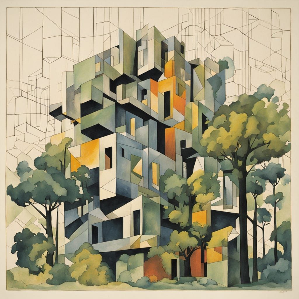 Cubist Bauhaus Architecture in Vibrant Earthy Tones