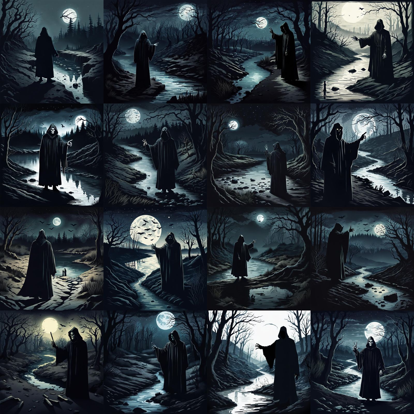 Haunting Shadow Figure Points Towards Dark Creek